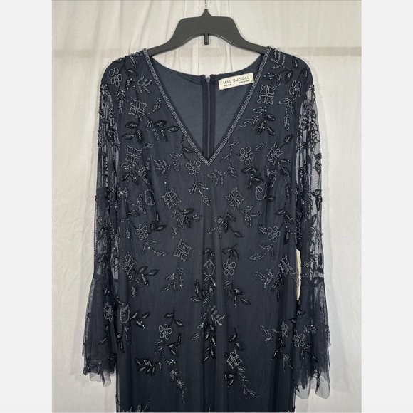 NWT $698 Mac Duggal [ 16W ] Embellished Flutter Tiered Long‎ Sleeve Gown Q634 - Picture 9 of 16